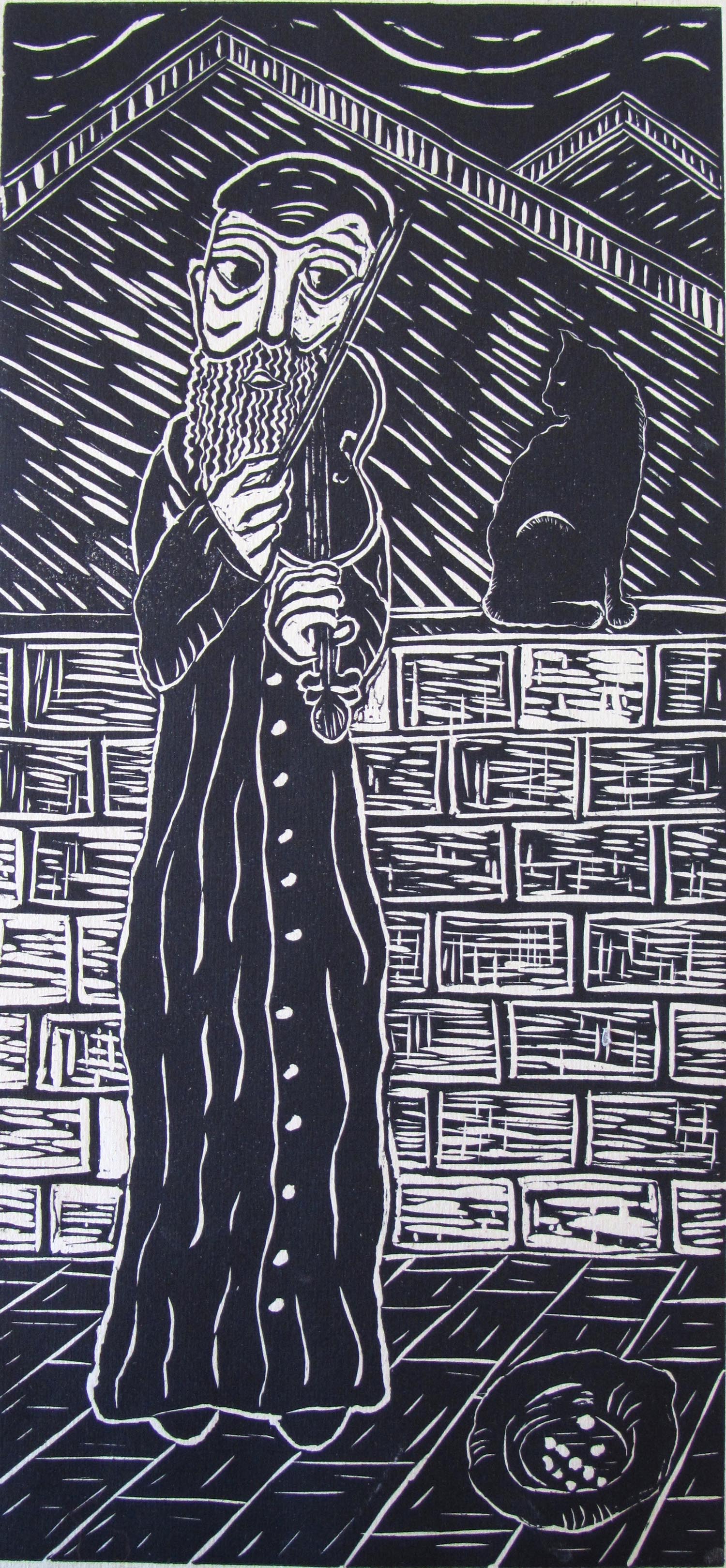 Photo of Busker 1 linocut