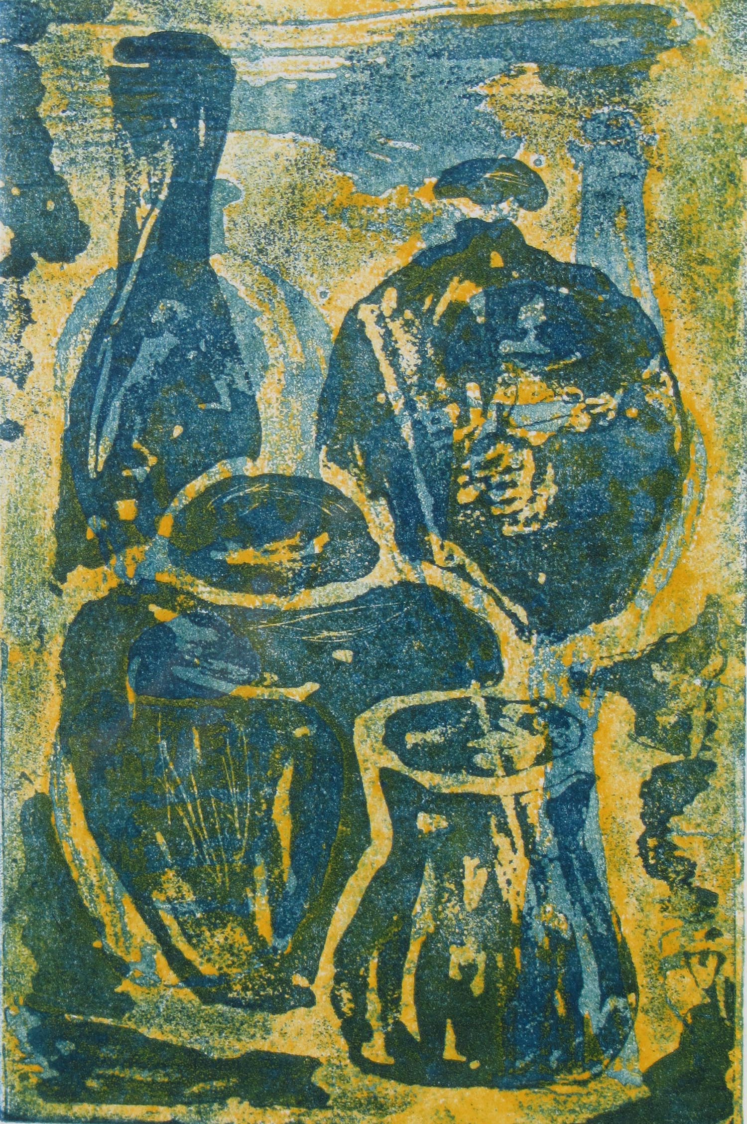Photo of Blue Pots lino etching